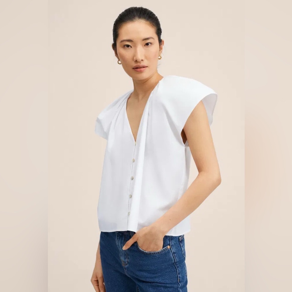 White Button-Front Cap-Sleeve Blouse - Women